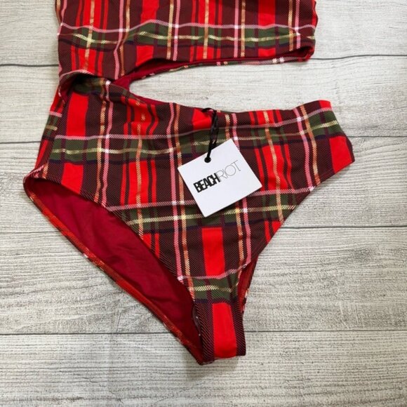 Revolve Beach Riot NWT Celine One Piece Swimsuit In Holiday Plaid - Picture 7 of 8